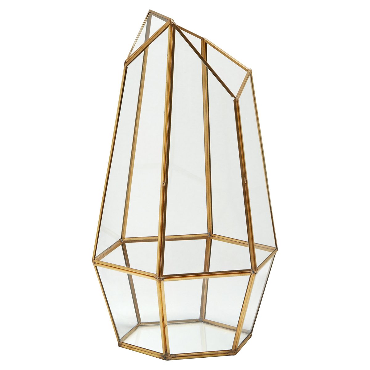 Amazon Brand – Rivet Modern Glass Diamond Candle Holder Lantern Terrarium Decor - 6.25 Inch, Gold-Finished Trim