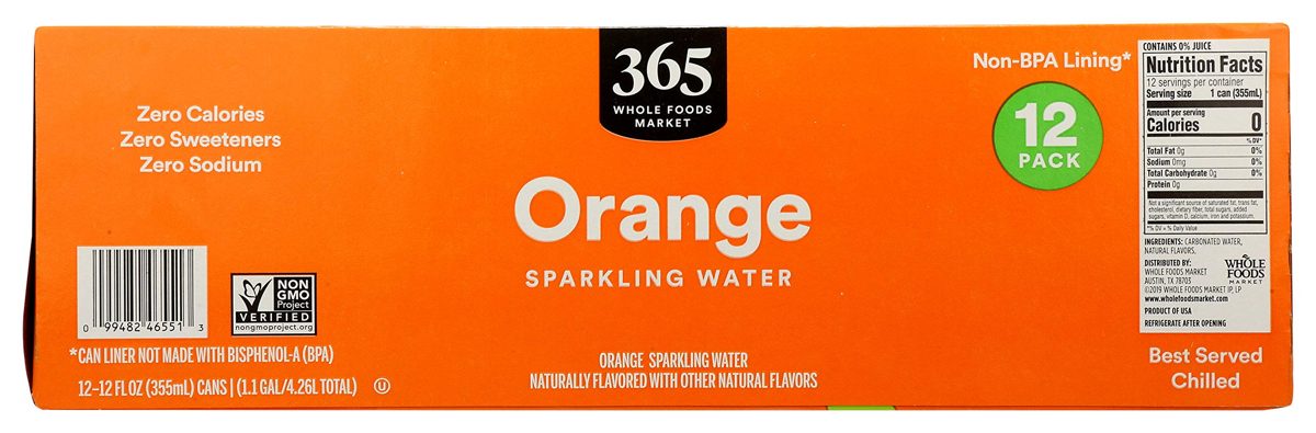 365 by Whole Foods Market, Sparkling Water, Orange (12-12 Fl Oz Cans), 144 Fl Oz