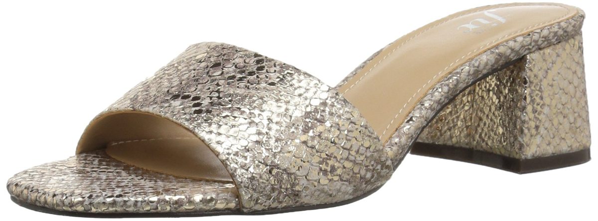 The Fix Amazon Brand Women's Lilly Block Heel Mule, Gold/Metallic Snake Embossed Leather, 8 B US