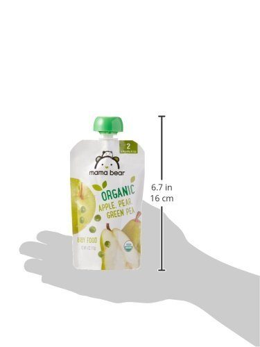 Amazon Brand - Mama Bear Organic Baby Food Pouch, Stage 2, Apple Pear Green Pea, 4 Ounce Pouch