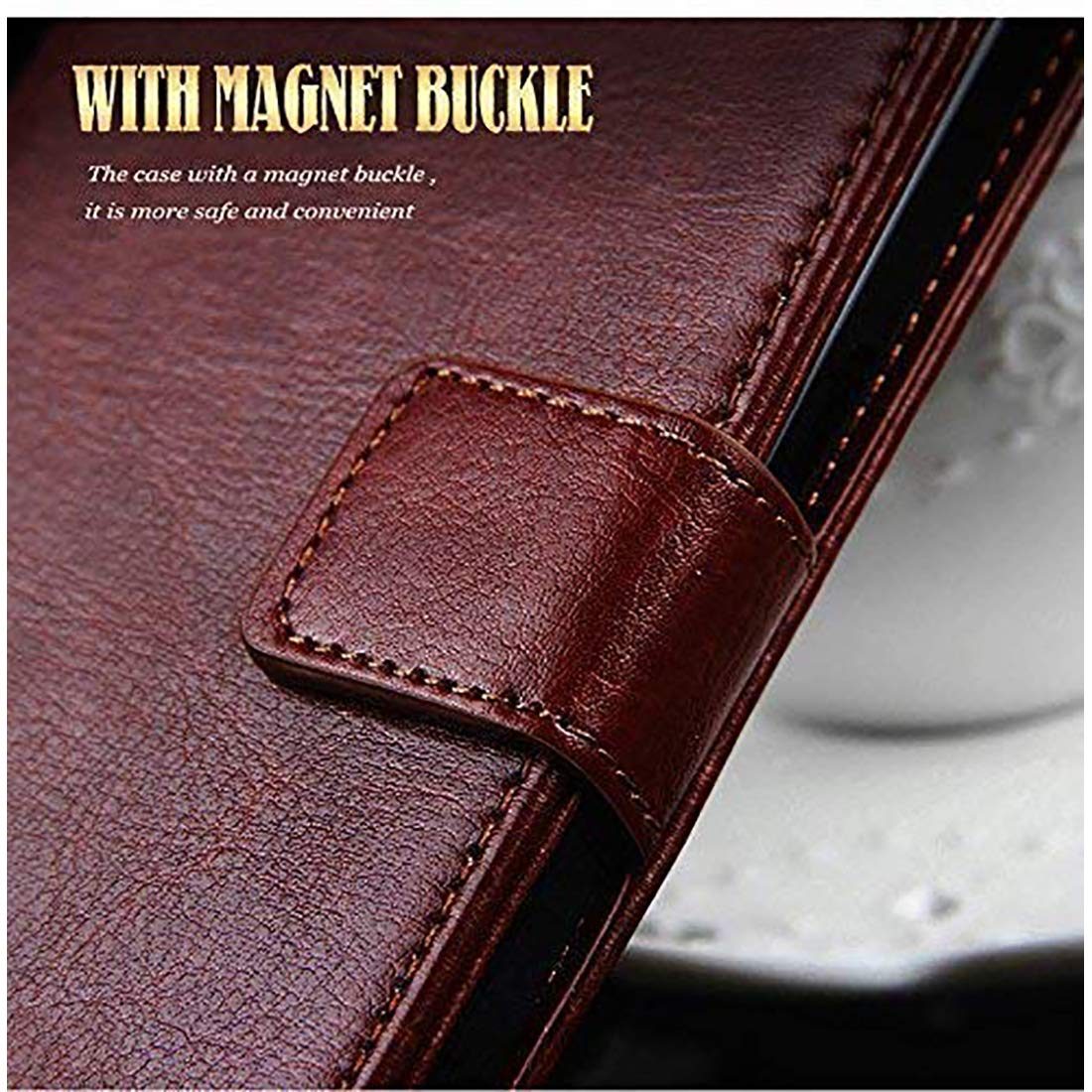 Amazon Brand - Solimo Flip Leather Mobile Cover (Soft & Flexible Back case) for Realme 3 Pro (Brown)