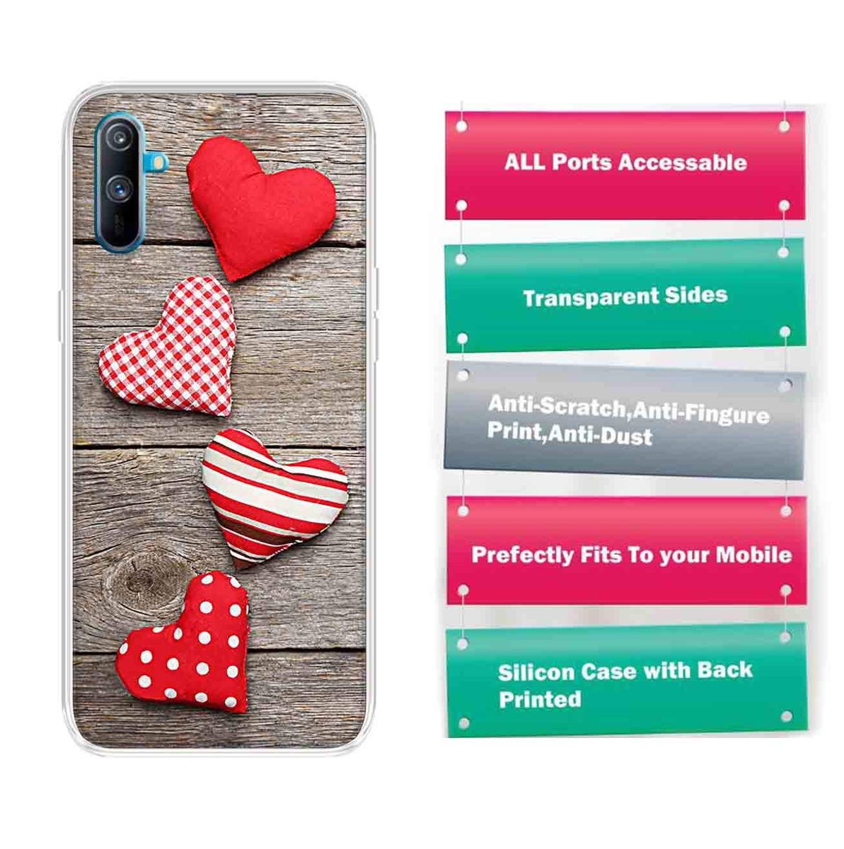 Amazon Brand - Solimo Designer Multicolor Heart Design Printed Soft Back Case Mobile Cover for Realme C3