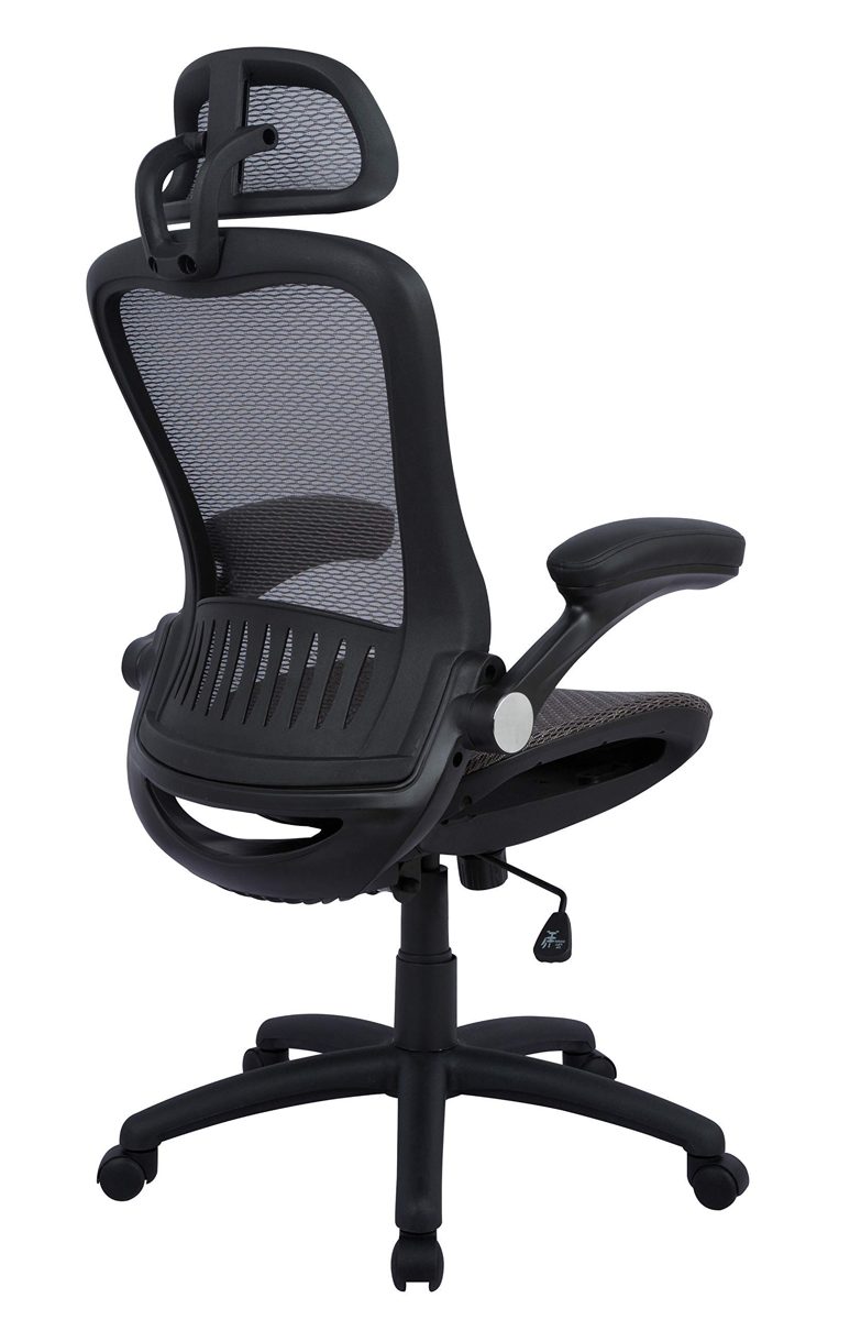 AmazonBasics - Adjustable High-Back Mesh Chair with Flip-up Arms and Head Rest – Grey (Renewed)