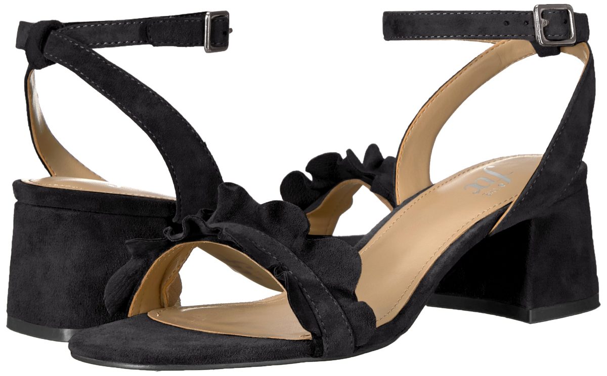 Amazon Brand - The Fix Women's Lizzie Block Heel Ruffled Sandal Heeled, Black Suede, 9 B US