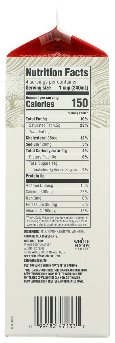 365 by Whole Foods Market, Grade A Whole Milk, 32 Fl Oz (Packaging May Vary)