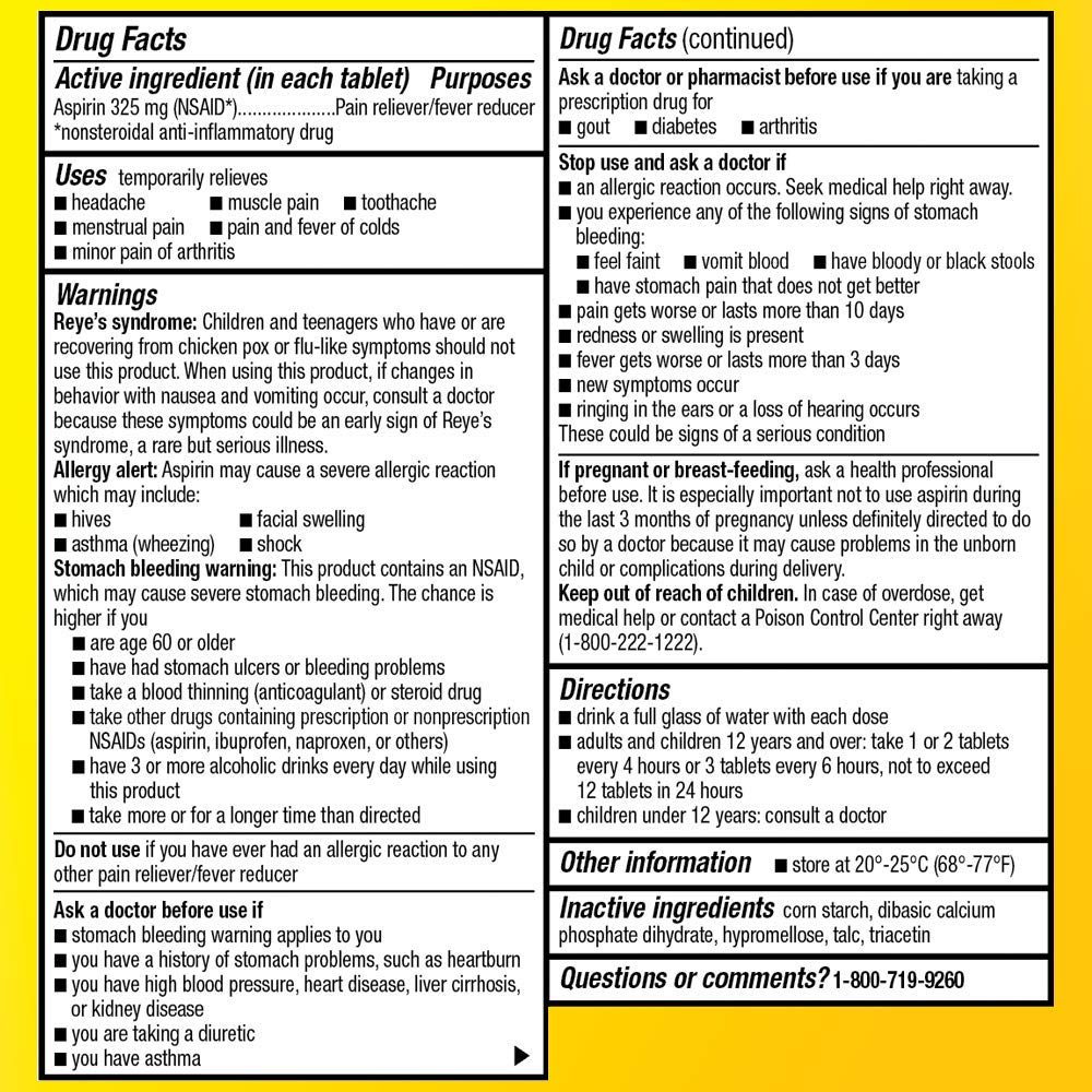 Basic Care Aspirin Regular Strength Tablets 325mg, 500 Count