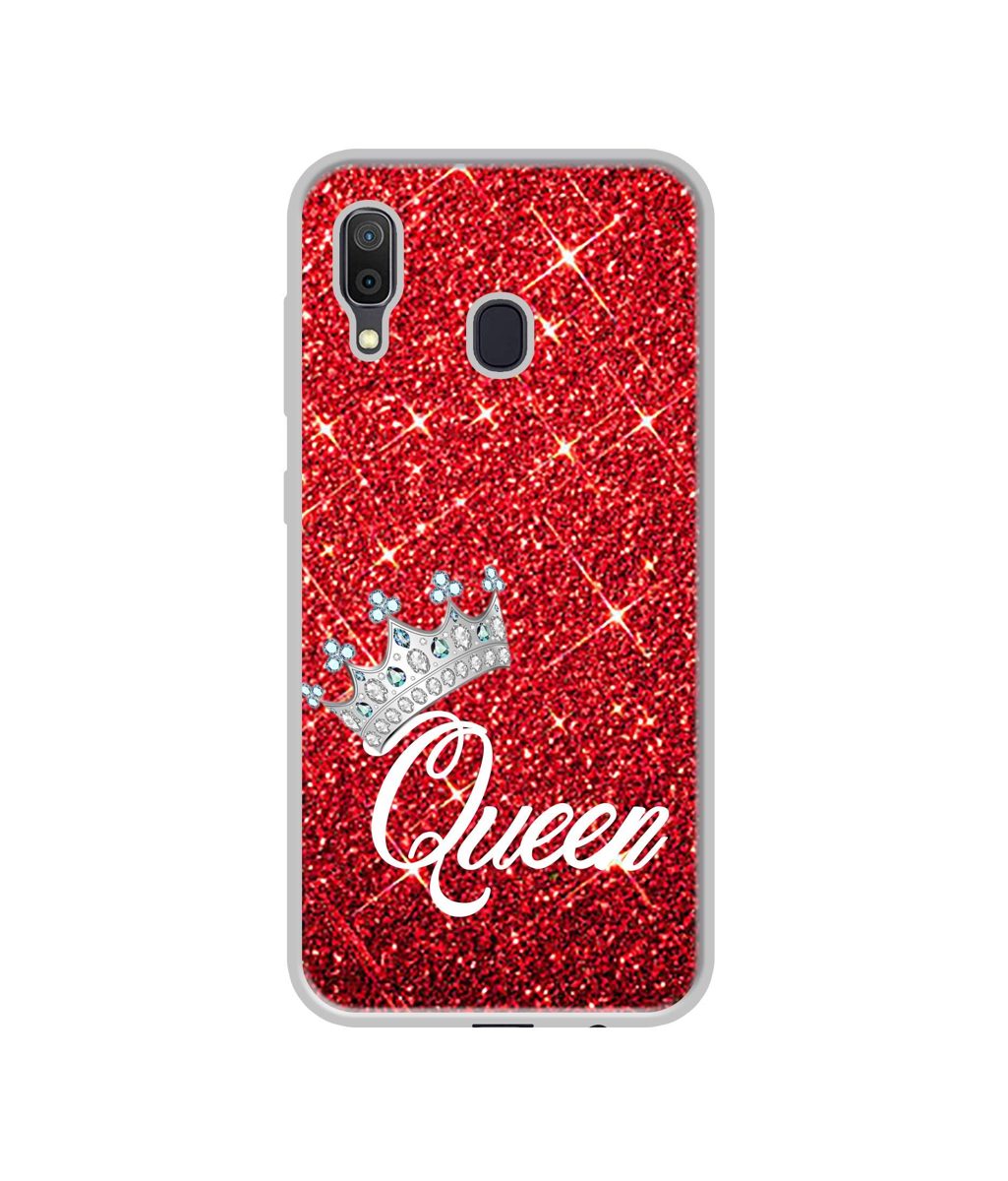 Amazon Brand - Solimo Designer Queen On Red Glitter UV Printed Soft Back Case Mobile Cover for Samsung Galaxy A30