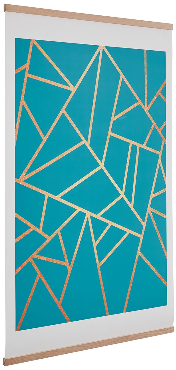 Amazon Brand – Rivet Blue and Metallic Gold Geometric Print with Oak Hanger, 18" x 24"