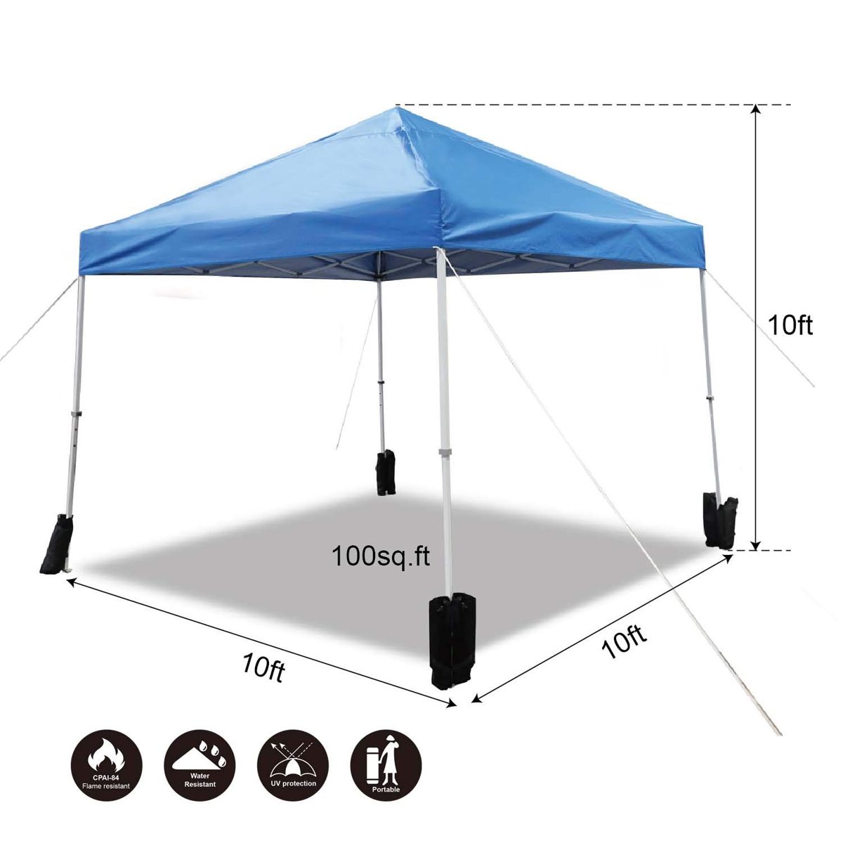 AmazonBasics Outdoor Pop Up Canopy, 10ft x 10ft with Wheeled Carry, 4-pk weight bag, Blue