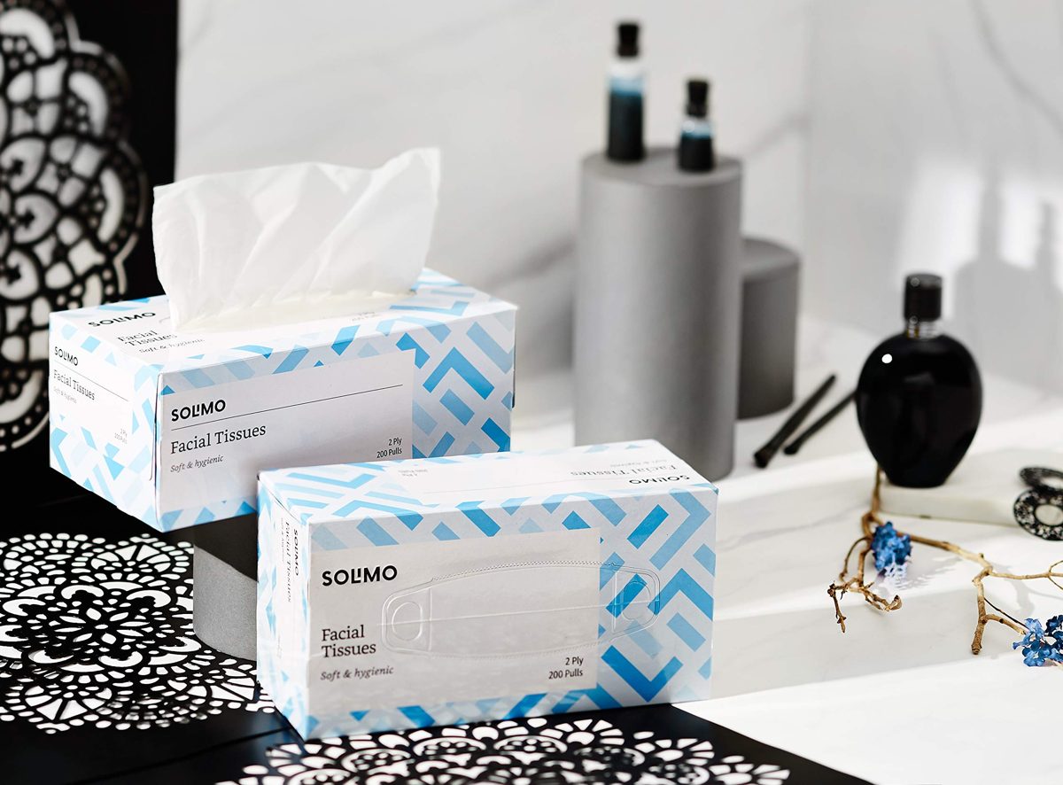 Amazon Brand - Solimo 2 Ply Facial Tissues Carton Box - 200 Pulls (Pack of 3)