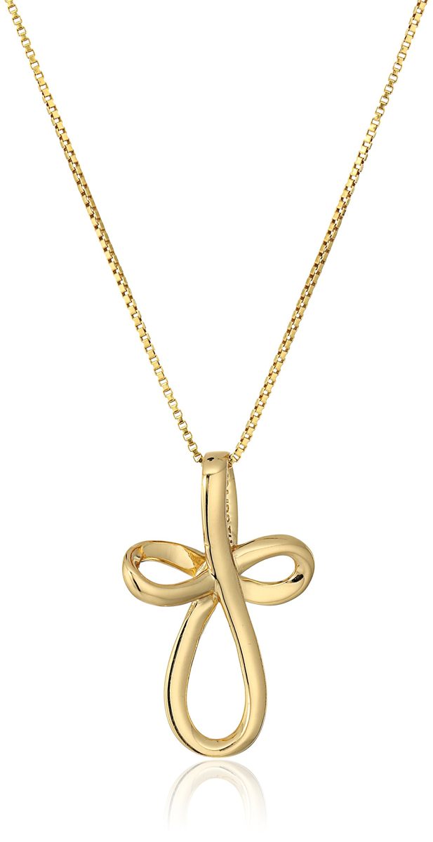 Sterling Silver Open Loop Cross Pendant Necklace 18", Gilded Silber