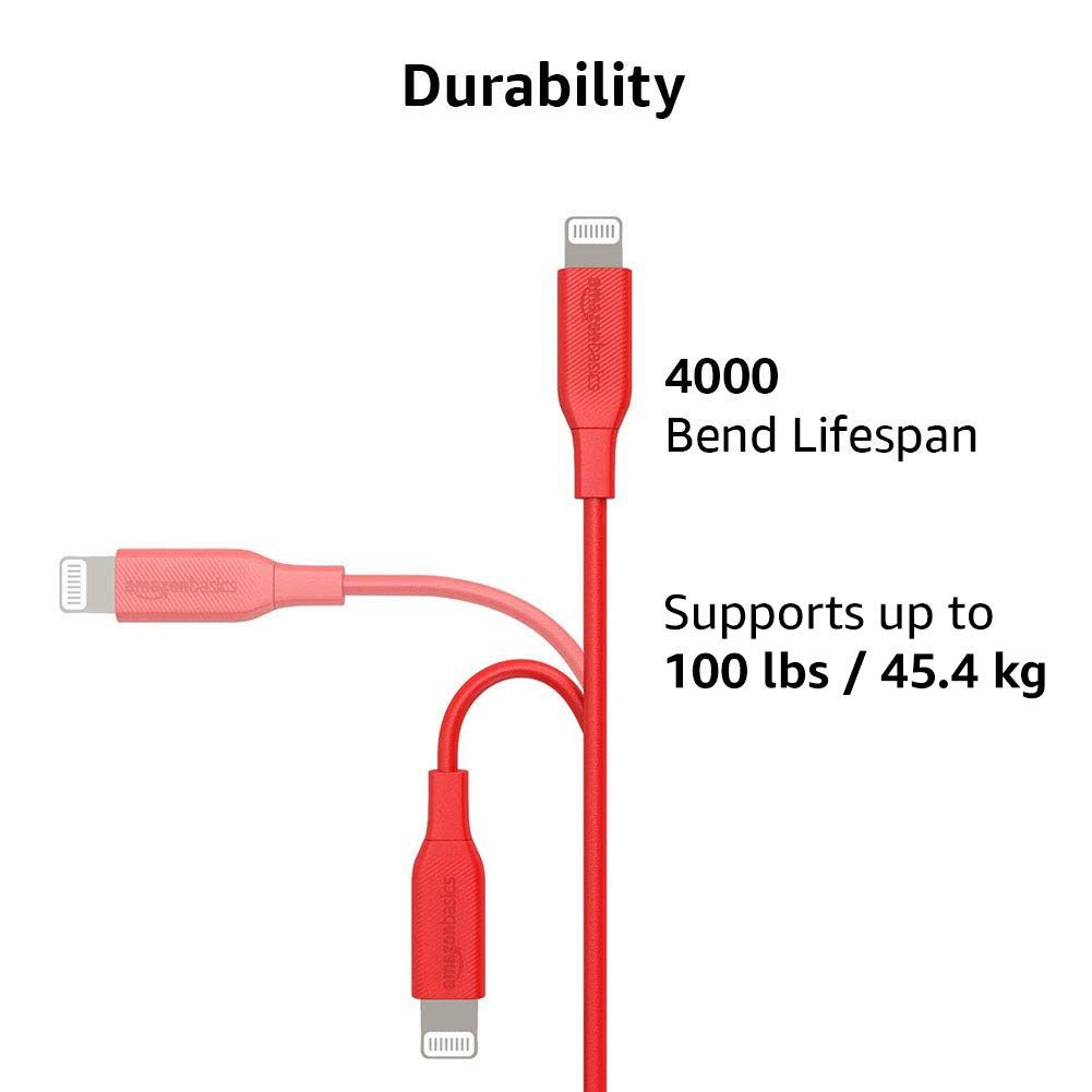 AmazonBasics USB-C to Lightning Cable, MFi Certified Apple Charger for iPhone 11 Pro/11 Pro Max - Red, 6-Foot