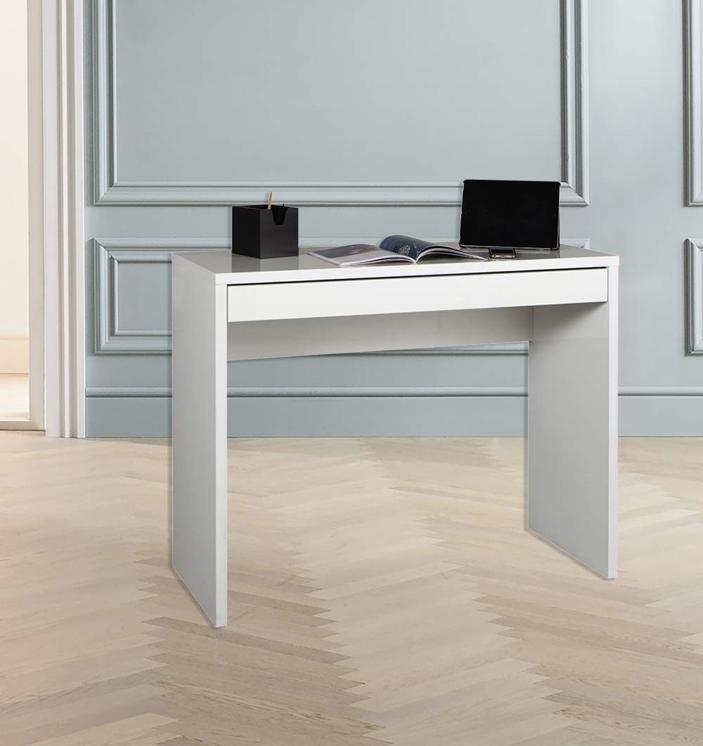 Amazon Brand - Movian -Drawer Console Desk, 100 x 80 x 40 cm, High Gloss White