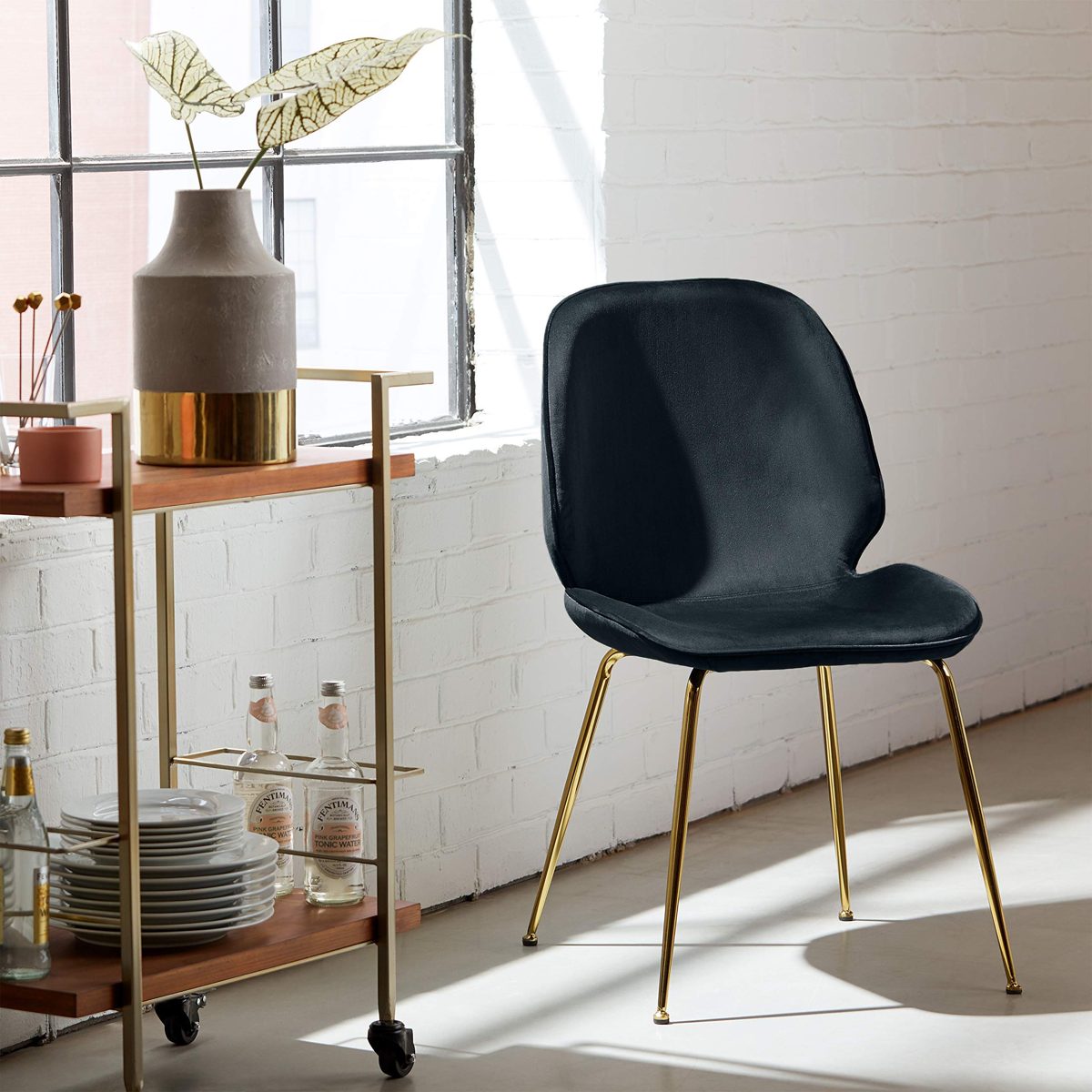 Rivet Mid-Century Luxe Velvet Dining Chair, 34.1"H, Set of 2, Dark Blue