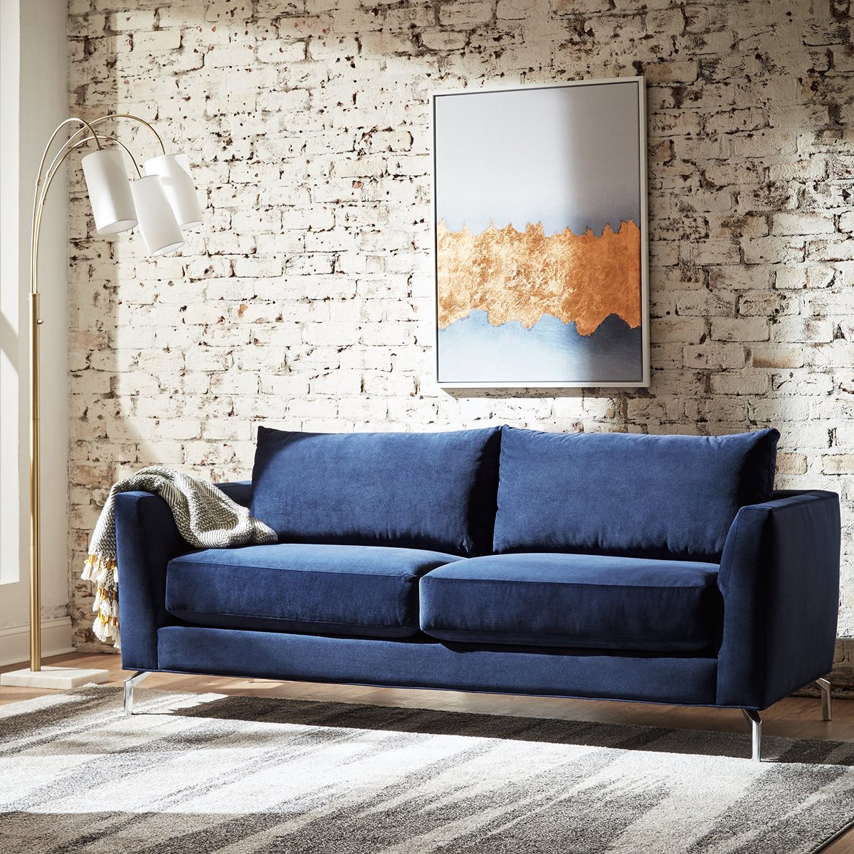 Rivet 3-Light Arc Floor Lamp, Marble and Brass, With Bulbs , 79" x 27" x 21"