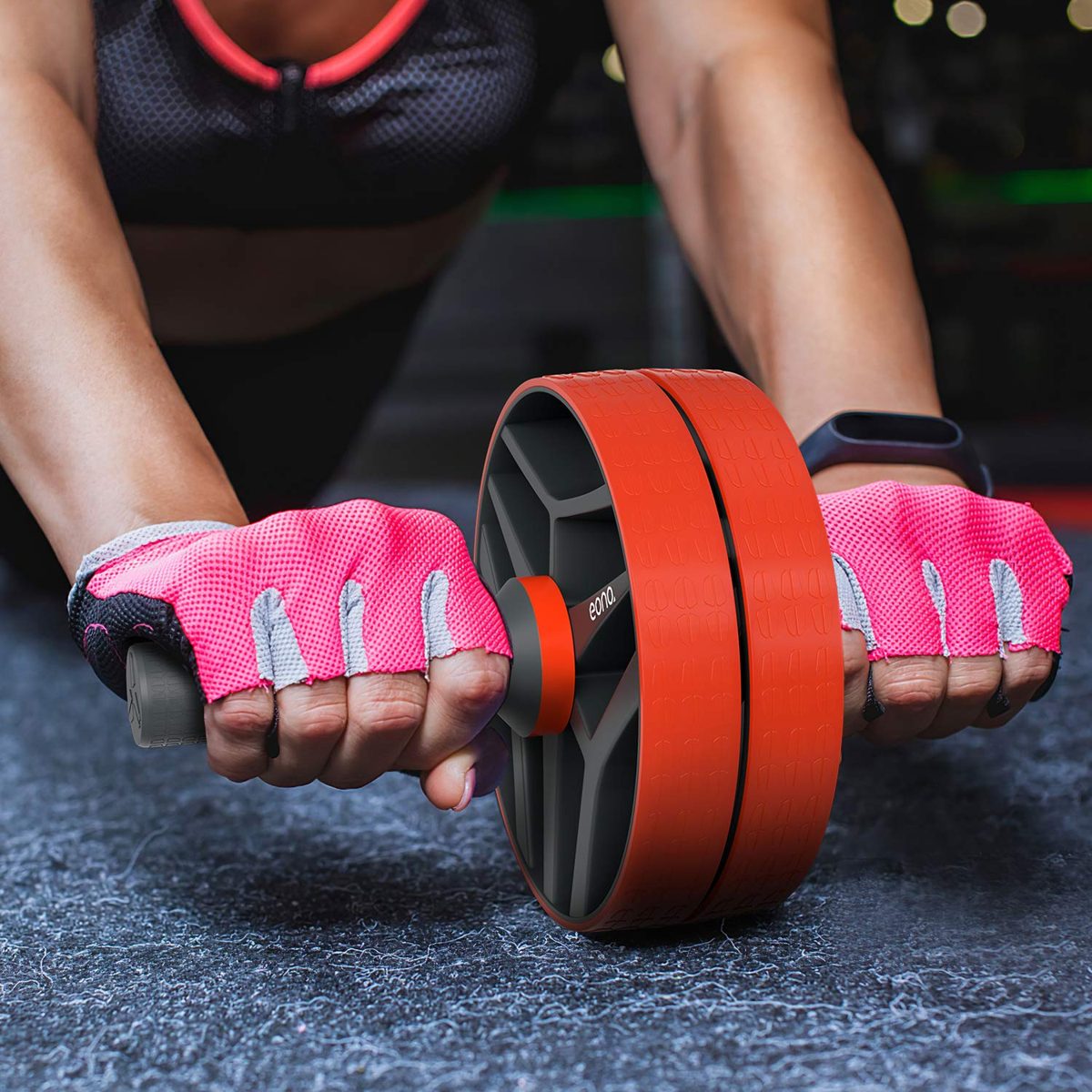 EONO by Amazon - Ab Wheel Roller [2 Wheel Settings] Abdominal Trainer with Thick Knee Pad Mat Ideal for Body Fitness Strength Training Home Gym