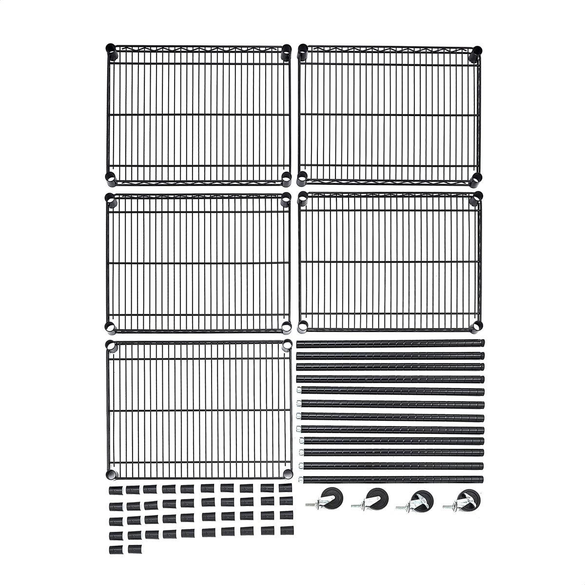 AmazonCommercial Heavy-Duty 5-Tier Steel Wire Shelving with Optional Wheels, NSF Certified, 24" W x 18" D, Black