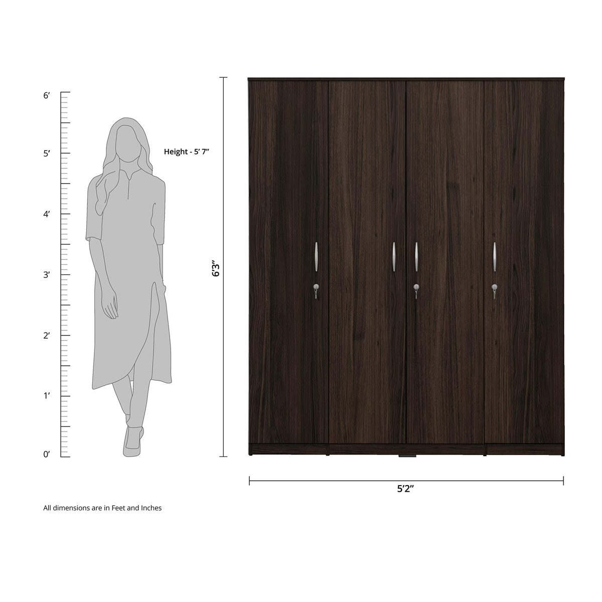 Amazon Brand - Solimo Alpha Engineered Wood 4-Door Wardrobe (Oak Finish)