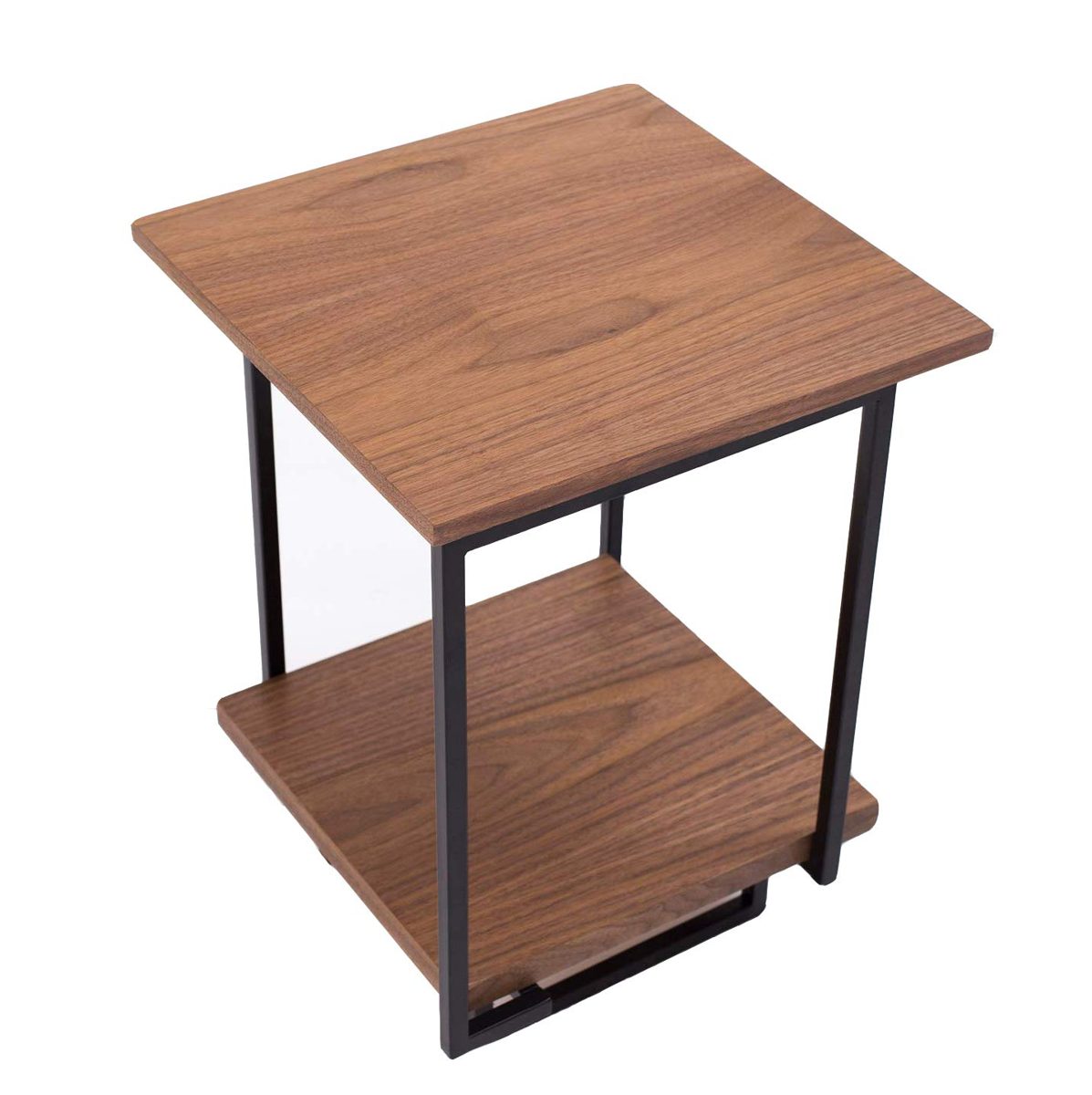 Amazon Brand - Rivet End/Side Table with 2 Shelves, 40 x 40 x 54cm, MDF with Walnut Veneer/Black Metal Frame