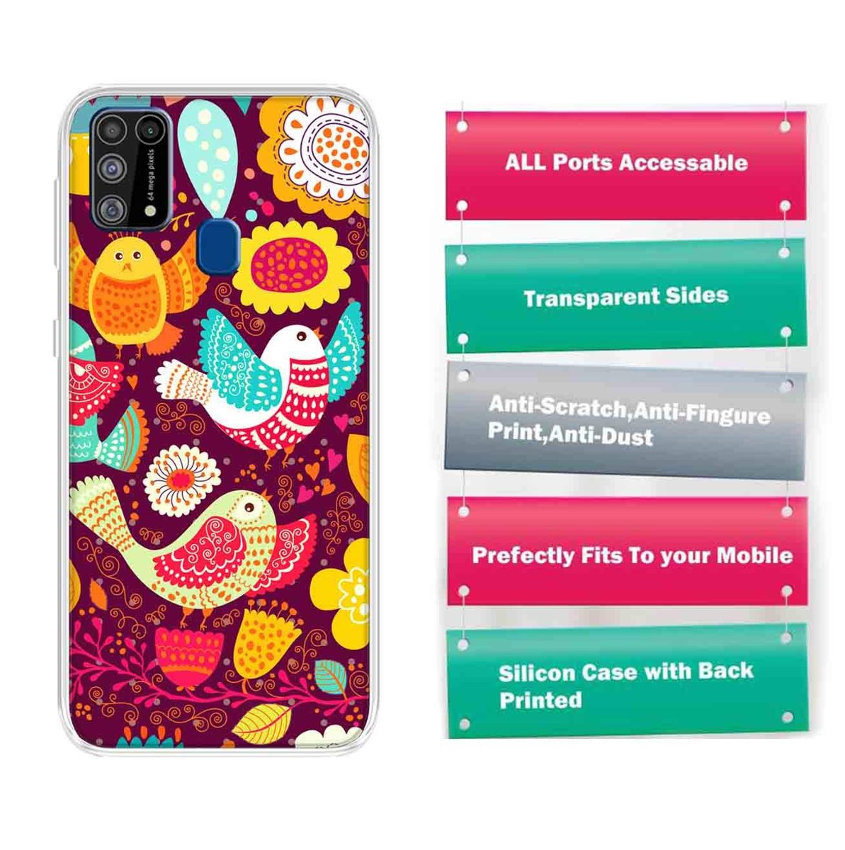 Amazon Brand - Solimo Designer Multicolor Birds Abstract Printed Soft Back Case Mobile Cover for Samsung Galaxy M31