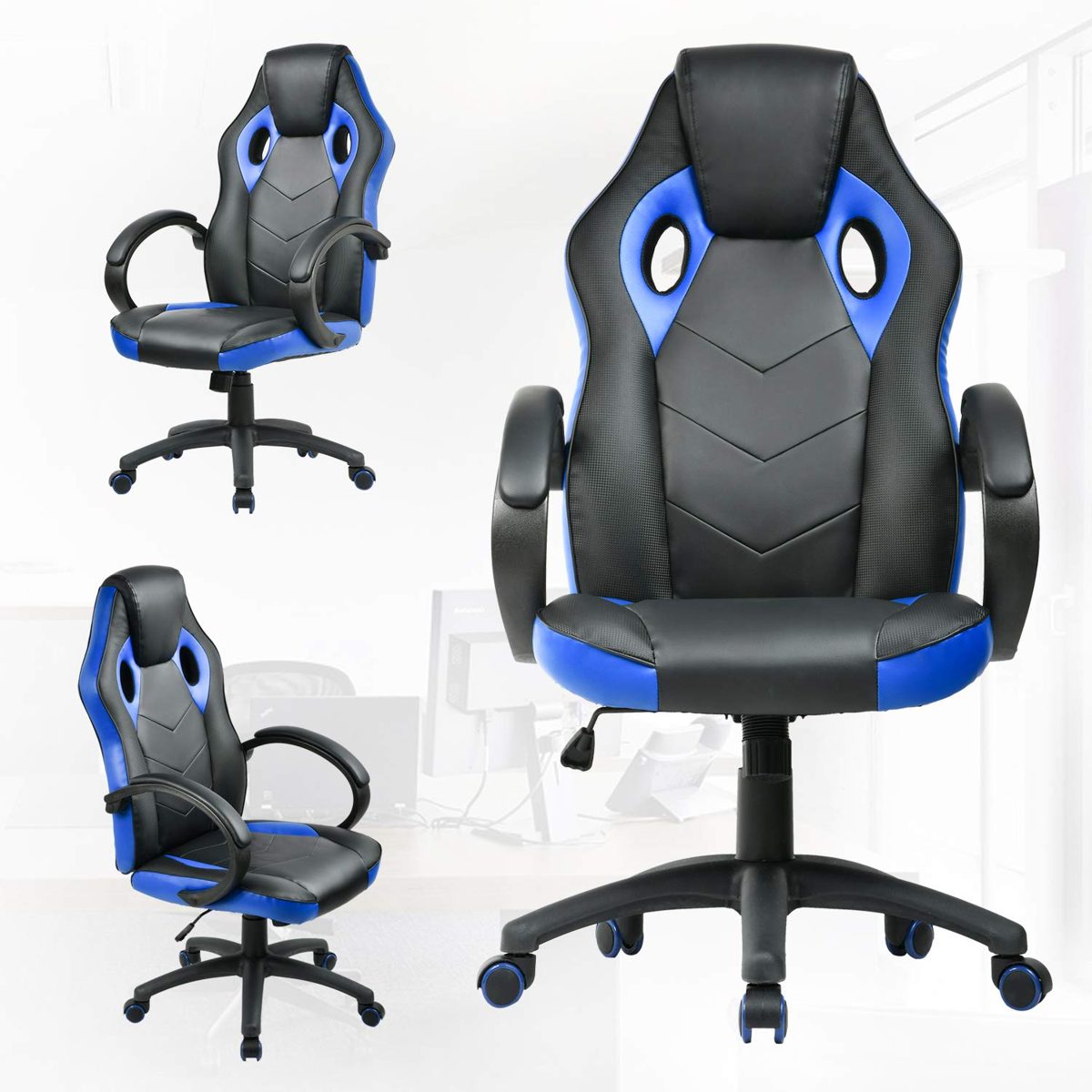 UMI. Essentials Gaming High Back Office Desk Racing Reclining Computer Swivel Chair (Blue)