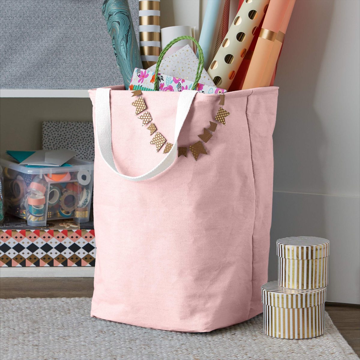 AmazonBasics Fabric Storage Bin Basket - Tall Cube, Dusty Pink