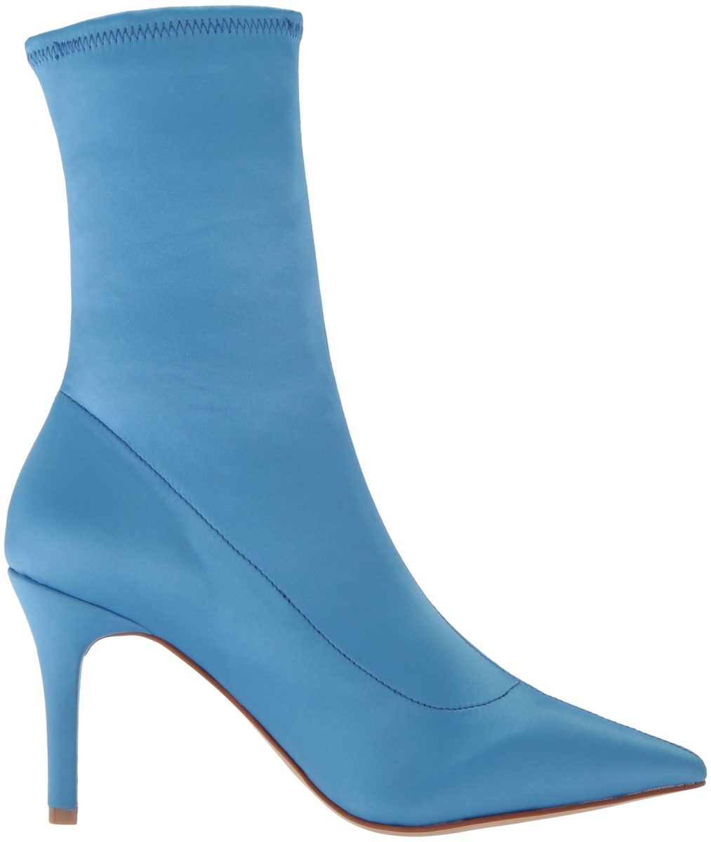 Amazon Brand - The Fix Women's Becca Pointed Toe Sock Boot, Cielo Blue Stretch Satin, 9.5 B US