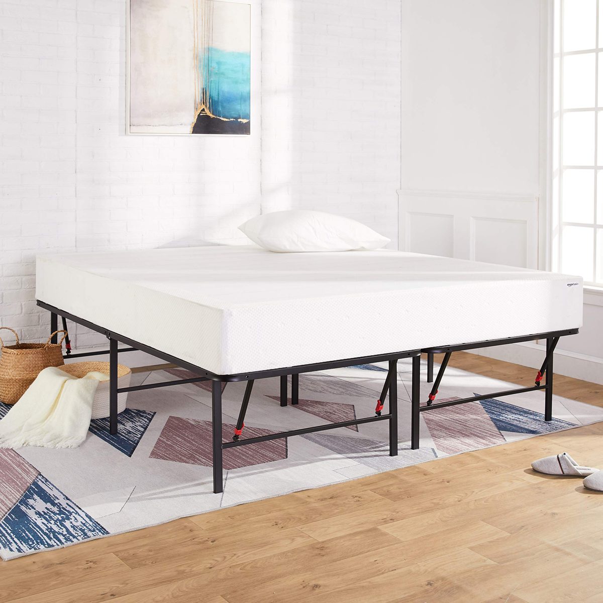 AmazonBasics Foldable Platform Bed Frame, Tool-Free Assembly, 18-Inch Height for Under-Bed Storage