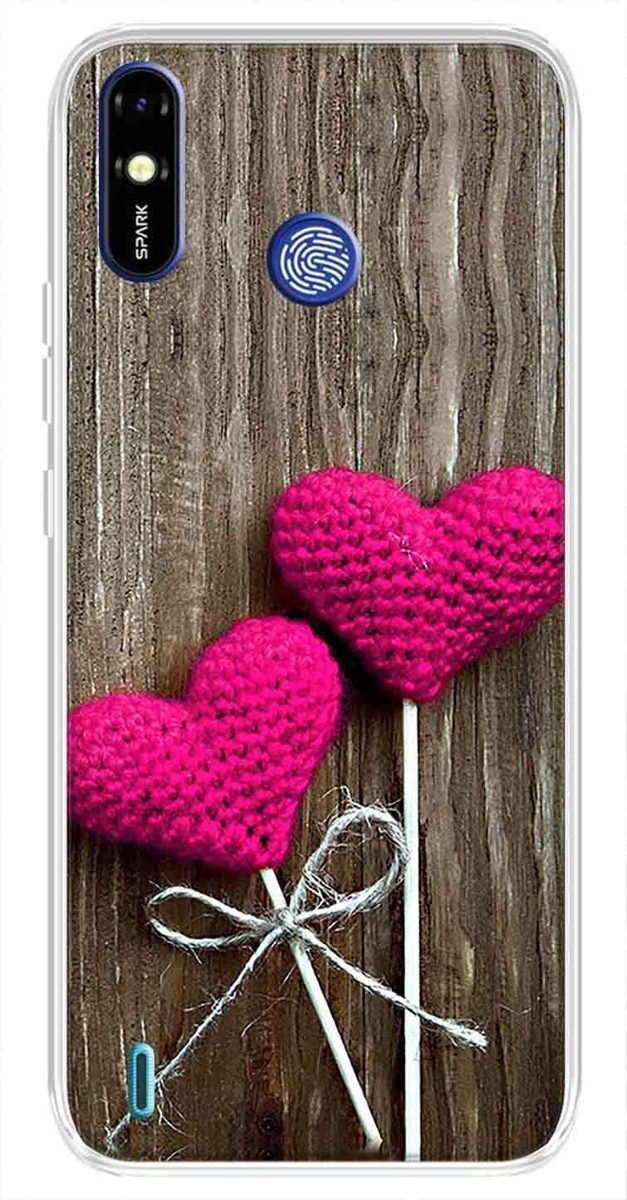 Amazon Brand - Solimo Designer Multicolor Heart Wooden Design Printed Soft Back Case Mobile Cover for Tecno Spark Go Plus