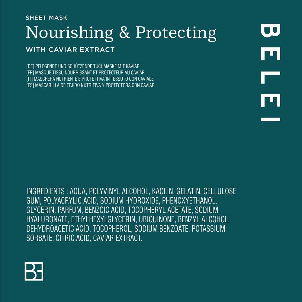 Amazon Brand - Belei - Nourishing and Protecting Sheet Mask with Caviar Extract, Pack of 10