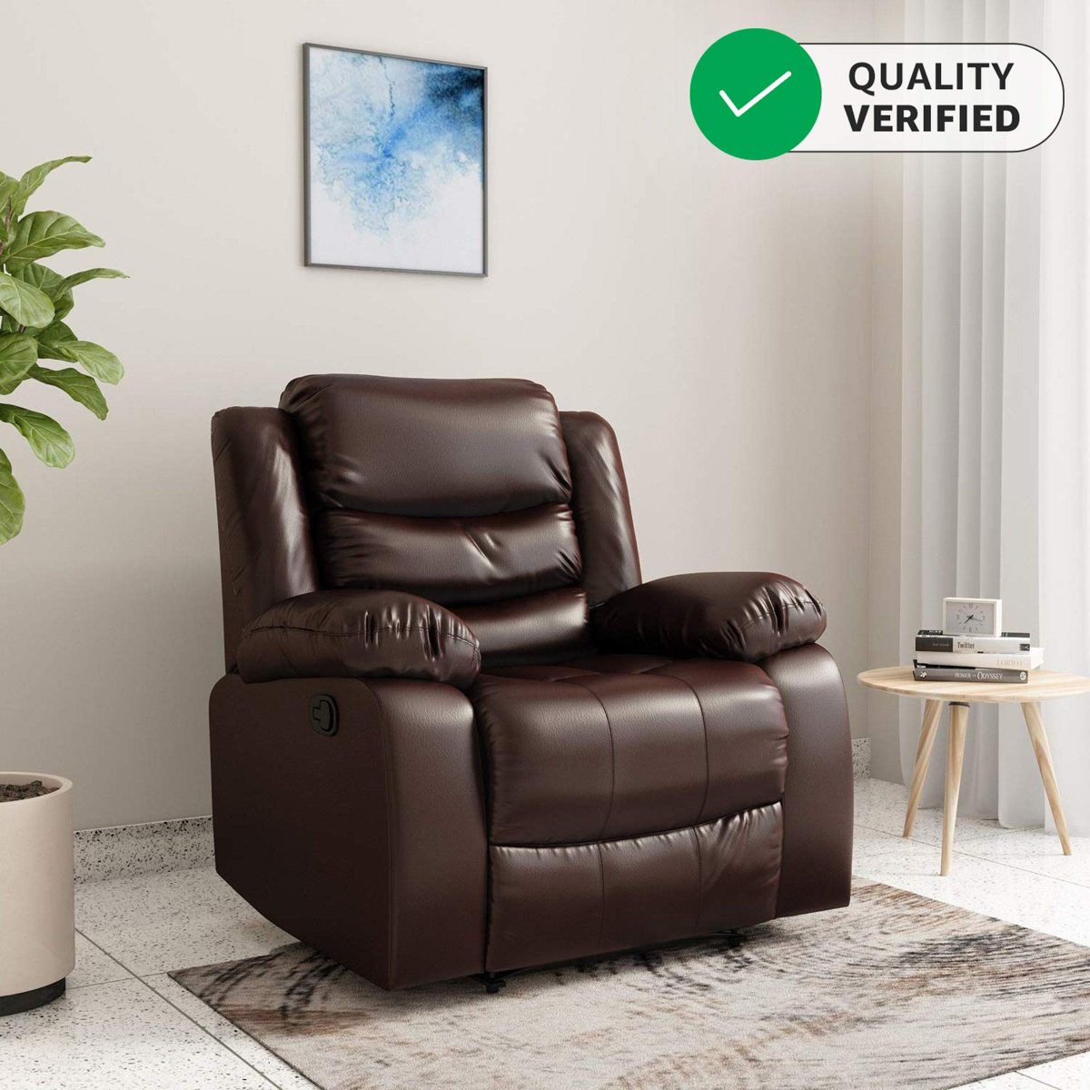 Amazon Brand - Solimo Delphi Single Seater Leatherette Recliner (Brown)