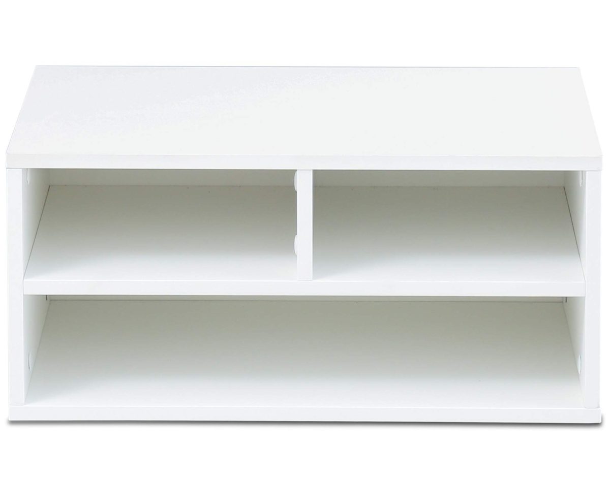 EONO EDO201401WW Printer Holder with 3 Compartments Wood White Organiser for Office and Home 47 x 40 x 22.5 cm