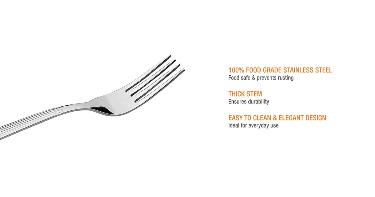 Amazon Brand - Solimo 6 Piece Stainless Steel Fork Set, Stripes, Silver