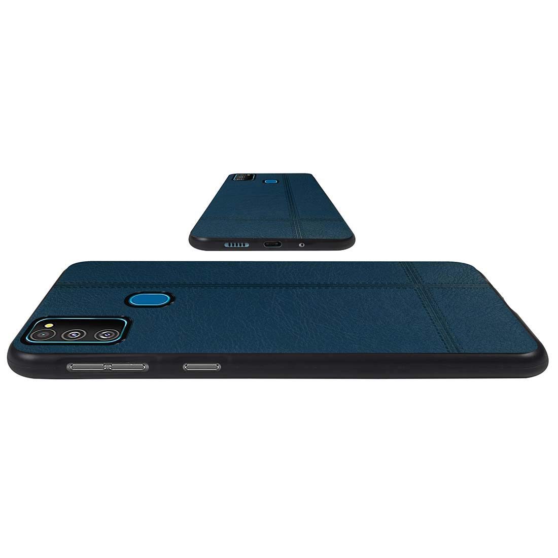 Amazon Brand - Solimo Leather Mobile Cover for (Soft & Flexible Back case), for Samsung Galaxy M21 / M30s (Blue)