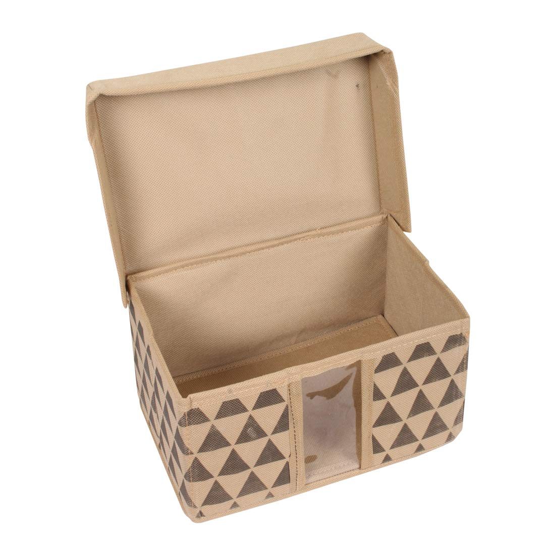 Amazon Brand - Solimo Printed Fabric Rectangular Storage Box, Large, Set of 3, Brown