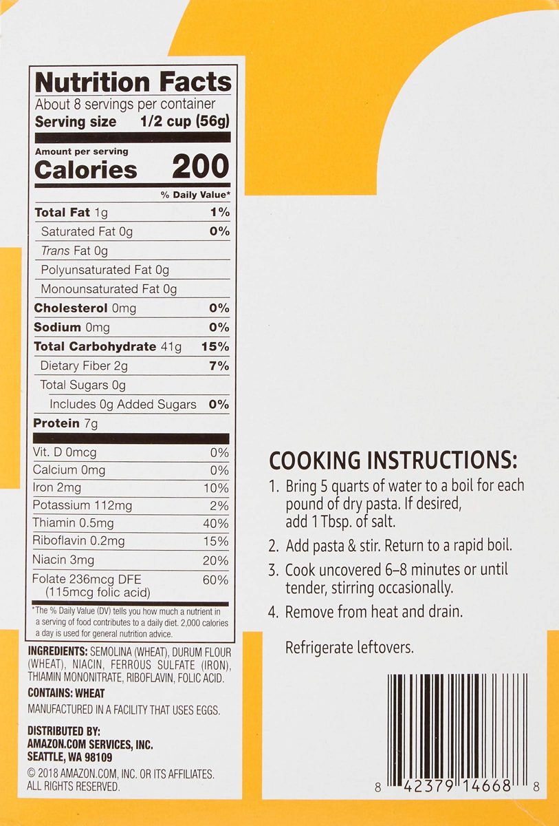 Amazon Brand - Solimo Pasta, Elbows, 16oz (Pack of 8)