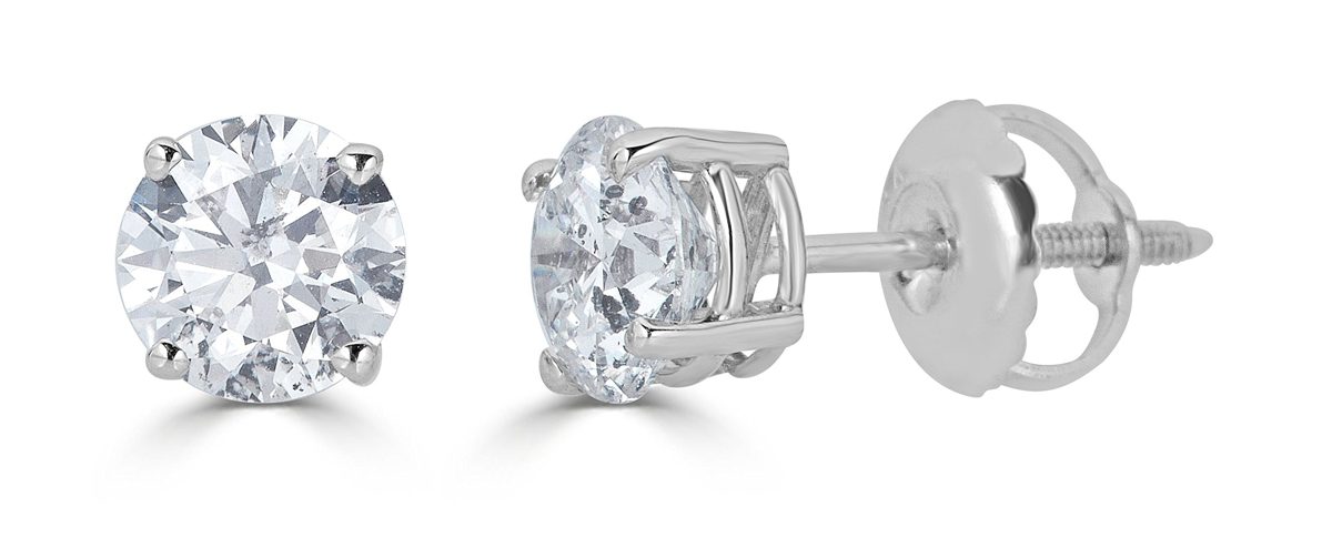 AGS Certified 14k White Gold Round-Cut Diamond Stud Earrings (1 1/4cttw, J-K Color, I2-I3 Clarity)