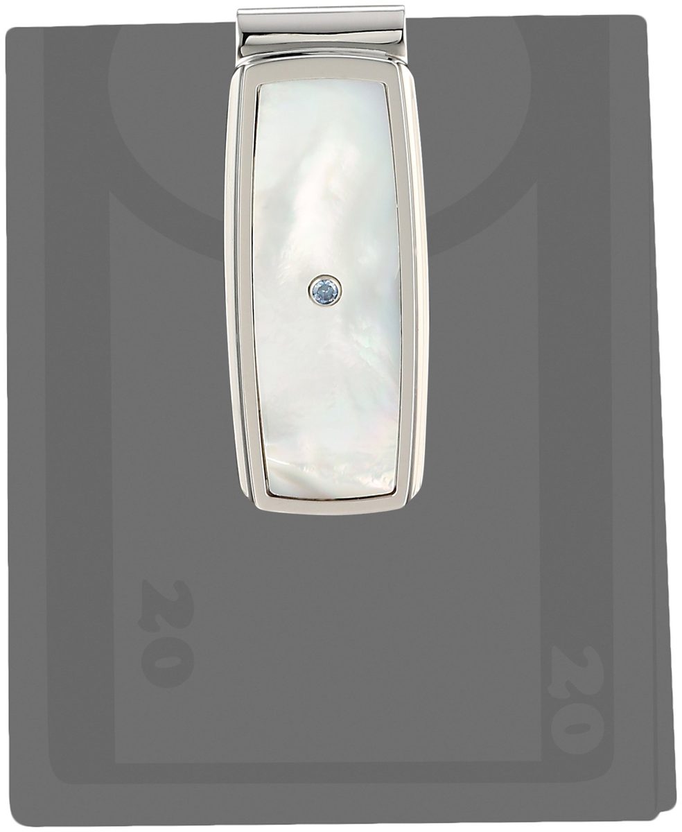 Men's Stainless Steel Mother of Pearl Inlay with Created Sapphire Accent Money Clip