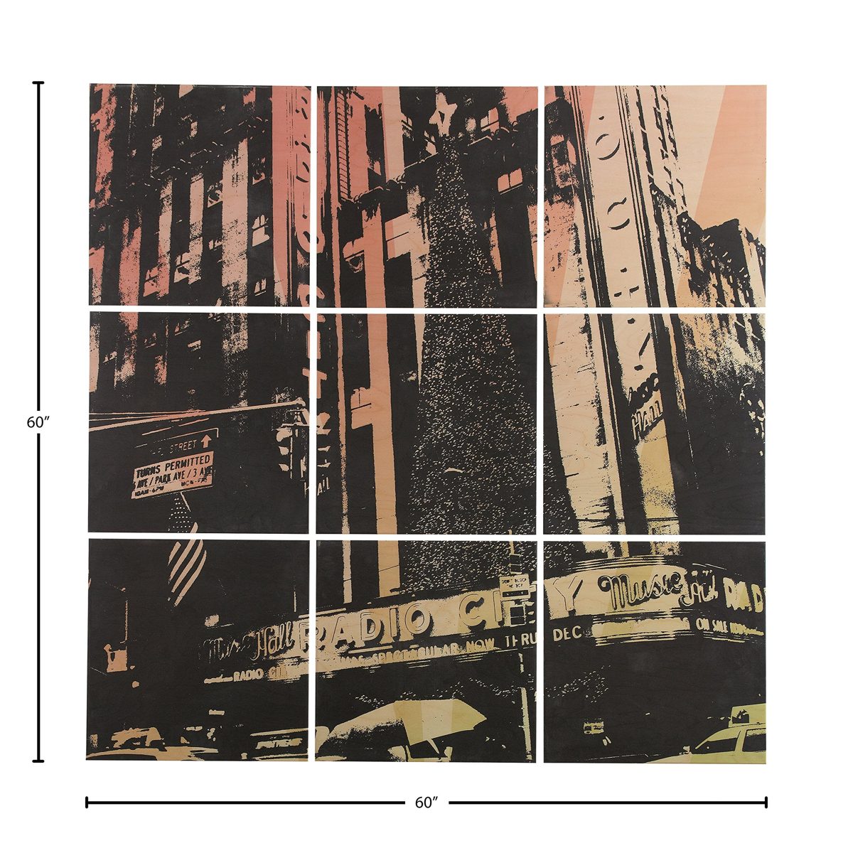 Amazon Brand – Rivet 9-Piece Radio City Color Tinted Print on Wood, 60" x 60"
