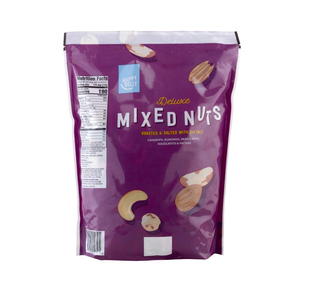 Amazon Brand - Happy Belly Dried Cranberries, Nuts & Pepitas Trail Mix, 42 oz & Happy Belly Deluxe Mixed Nuts, 44 Ounce