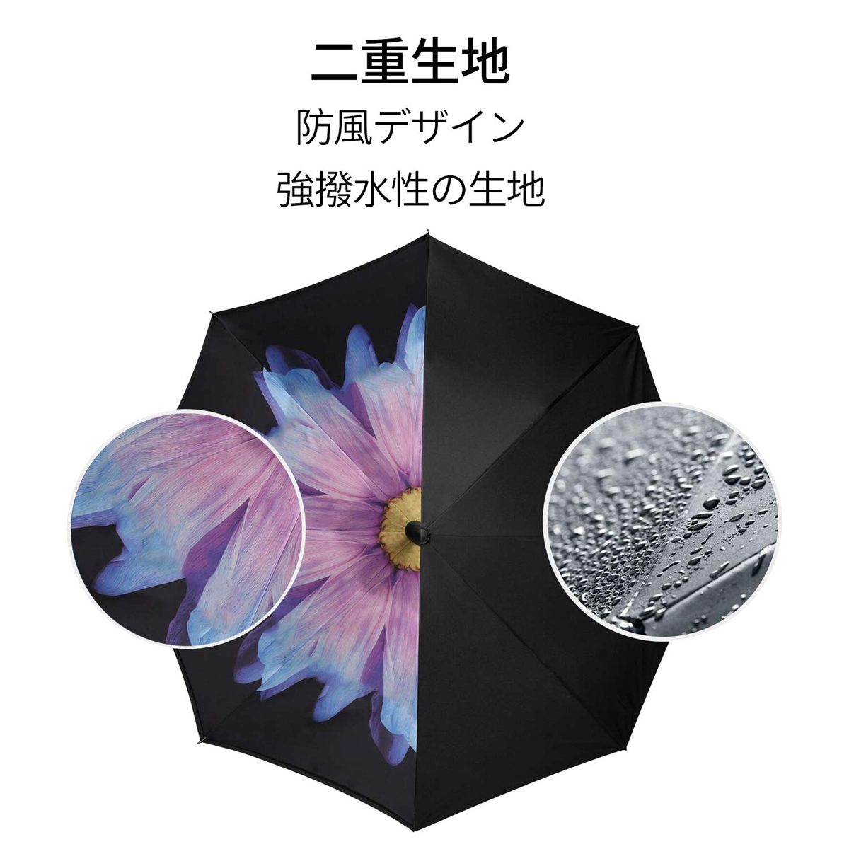 [Amazon Brand] Eono Double Layer Inverted Umbrella, Reverse Folding Umbrella, Self Standing Windproof UV Protection, Travel Umbrella, Car Rain and Outdoor, C-Shape Handles, White Dots