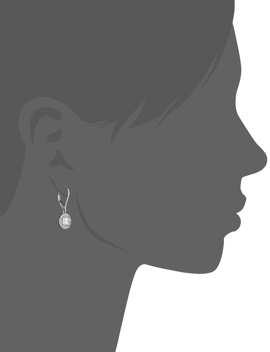 Platinum Plated Sterling Silver Leverback Drop Earrings Set with Round Cut Swarovski Zirconia