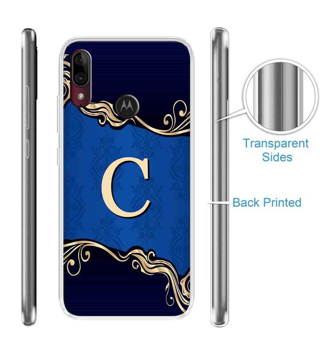 Amazon Brand - Solimo Designer Multicolor Blue Pattern Alphabet-C Printed Soft Back Case Mobile Cover for Motorola Moto E6s / Motorola Moto E6 Plus