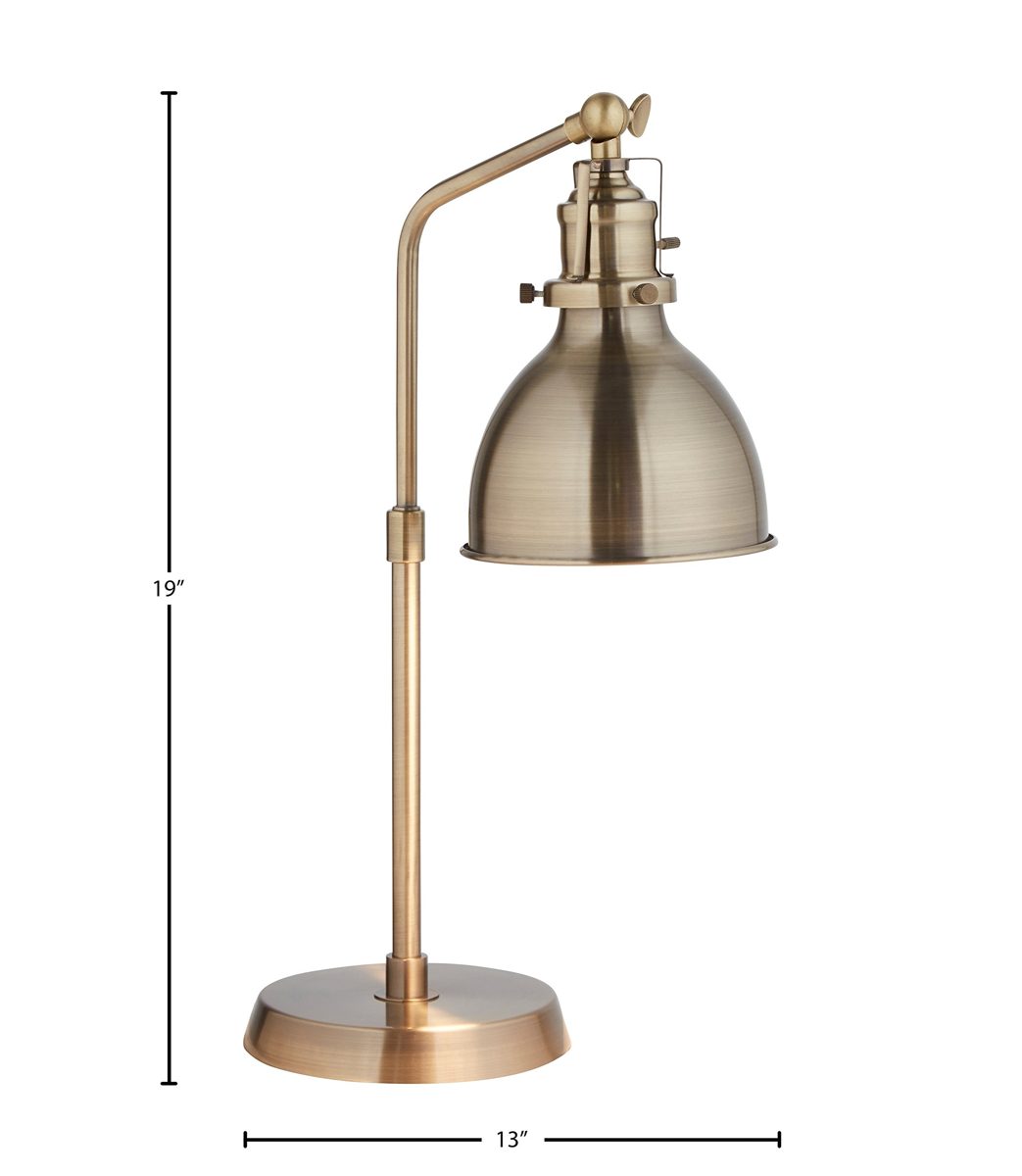 Amazon Brand – Rivet Pike Factory Industrial Table Lamp With Light Bulb - 6 x 13 x 19 Inches, Antique Brass