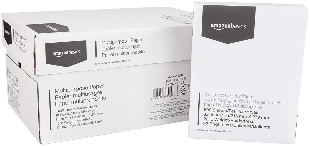 AmazonBasics 12-Sheet Cross-Cut Paper and Credit Card Home Office Shredder & 92 Bright Multipurpose Copy Paper - 8.5 x 11 Inches, 10 Ream Case (5,000 Sheets)