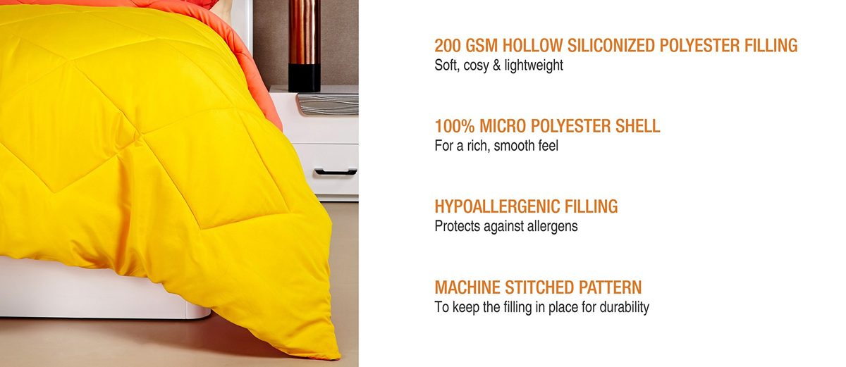 Amazon Brand - Solimo Microfiber Reversible Comforter, Single (Peach Pink & Cheery Yellow, 200 GSM)