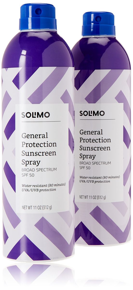 Amazon Brand - Solimo General Protection Continuous Sunscreen Spray Broad Spectrum SPF 50, 11 Ounce (Pack of 2) & Solimo Sport Continuous Sunscreen Spray Broad Spectrum SPF 30, 11 Ounce (Pack of 2)