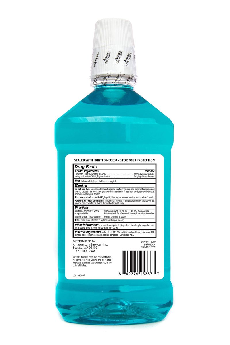 Amazon Brand - Solimo Antiseptic Mouthwash, Blue Mint, 50.7 Fl Oz (Pack of 2)