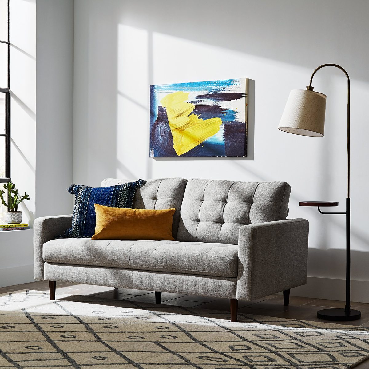 Abstract Brushed Blue and Yellow Canvas Print