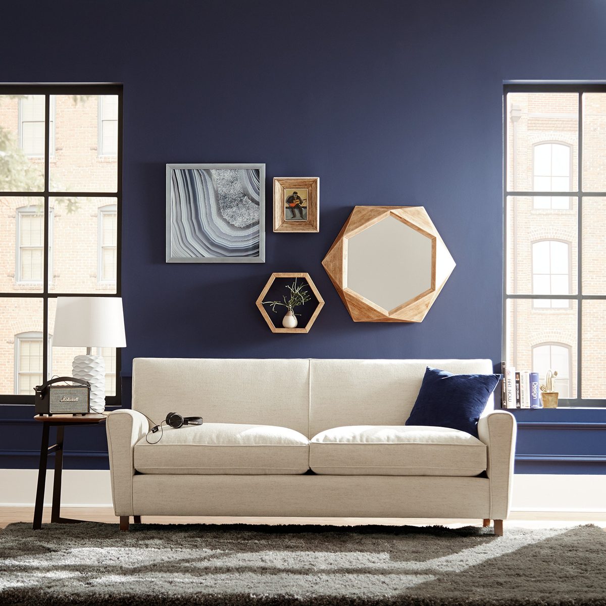 Amazon Brand – Rivet Lawson Modern Angled Sofa, 78"W, Pearl